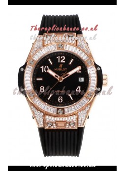 Hublot Big Bang One Click moissanite Rose Gold Super Clone Watch Black Dial
