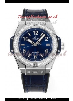 Hublot Big Bang One Click moissanite Bezel Super Clone Watch Blue Dial