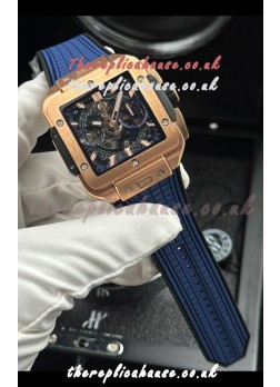 Hublot Square Bang Unico Rose Gold Case Blue Super Clone Watch 