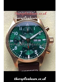 IWC PILOT'S Rose Gold Chronograph Green Dial Super Clone Watch 