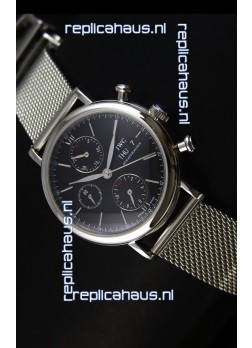 IWC Portofino Chronograph Swiss Watch in Mesh Strap Black Dial 