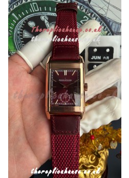 Jaeger-LeCoultre Reverso Tribute Duoface Rose Gold Burgundy & White Dial Super Clone Watch 