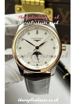 Longines Master Automatic Moonphase White Dial Rose Gold Super Clone Watch 
