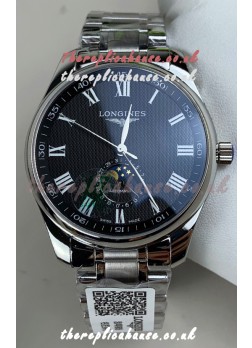 Longines Master Automatic Moonphase Black Dial Steel Case Super Clone Watch 
