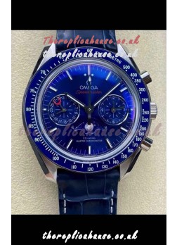 Omega Speedmaster Moonphase Blue Dial Leather Strap Super Clone Watch 