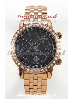 Patek Philippe Grand Complications 6102 Black Dial Rose Gold Strap Super Clone Watch 
