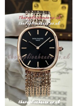 Patek Philippe Golden Ellipse 5738/1R-001 Rose Gold Black Dial Super Clone Watch 