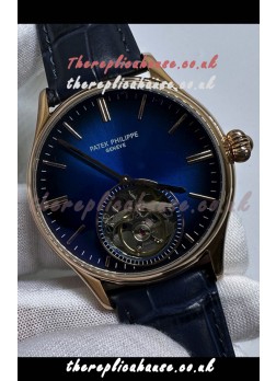 Patek Philippe Japanese Tourbillon Rose Gold Blue Dial Japanese Replica Watch 