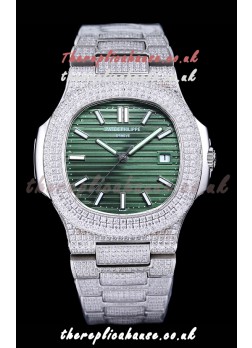 Patek Philippe Super Clone Nautilus 5711/1A Diamonds Paved Edition Green Dial