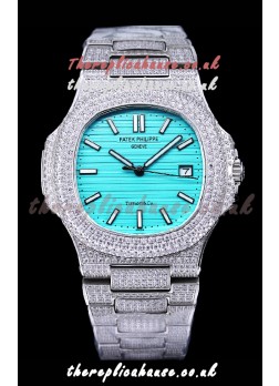 Patek Philippe Super Clone Nautilus 5711/1A Diamonds Paved Edition Tiffany Blue Dial