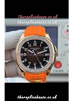 Patek Philippe Aquanaut 5167 Orange Strap Diamonds Bezel Super Clone Watch 