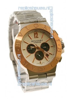 Bvlgari Diagono Mens Scuba japanese Replica Watch in Cream Carbon Dial