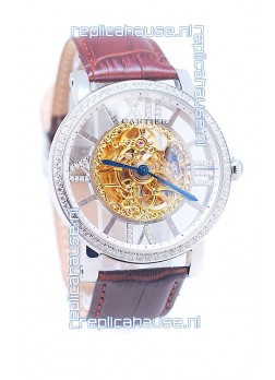 Ronde De Cartier Skeleton Watch in Diamond Bezel