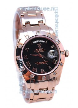 Rolex Day Date Rose Gold Japanese Replica Watch in Diamond Bezel