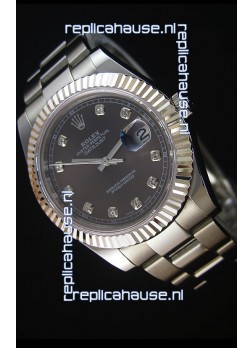 Rolex Datejust II 41MMwith Cal.3136 Movement Swiss Replica Watch in Grey Dial Diamonds Markers
