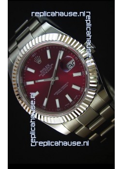 Rolex Datejust II 41MM with Cal.3136 Movement Swiss Replica Watch in Deep Red Dial Stick Markers 