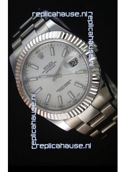 Rolex Datejust II 41MM with Cal.3136 Movement Swiss Replica Watch in White Dial Stick Markers 
