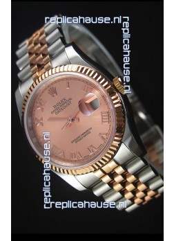 Rolex Datejust Replica Watch Rose Gold with Roman Dial in 36MM with 3135 Swiss Movement 