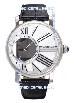 Rotonde De Cartier in Stainless Steel Casing - Leather Strap Swiss Quartz Replica Watch 