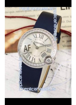 Ballon Blanc De Cartier Swiss Quartz Replica Watch in Steel Casing Fabric Strap 