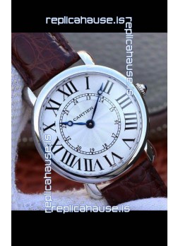 Ronde De Cartier Swiss Replica Watch - White dial in Leather Strap