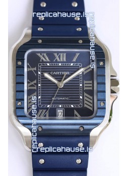 Santos De Cartier 1:1 Blue DLC Bezel Swiss Replica Watch 40MM - Rubber Strap