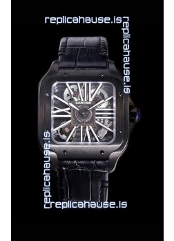 Cartier Santos DUMONT Skeleton Watch in Black DLC Coated Casing Swiss Movement Watch 