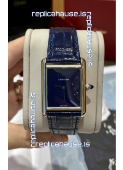 Must De Cartier Tank Edition Watch in 904L Stainless Steel Casing Dark Blue Dial