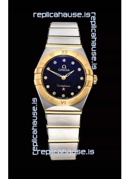 Omega Constellation Ladies Swiss Quartz 1:1 Mirror Replica - Two Tone Casing in Black Starry Dial 