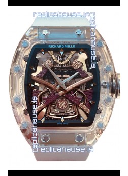 Richard Mille RM047 Samurai Genuine Tourbillon Watch White Strap in Sapphires Casing