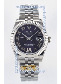 Rolex Super Clone Datejust ETA 2688 Movement 31MM Stainless Steel Purple Roman Dial Watch 