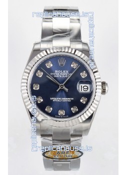 Rolex Super Clone Datejust ETA 2688 Movement 31MM Stainless Steel Blue Diamonds Dial Watch 