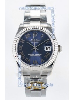 Rolex Super Clone Datejust ETA 2688 Movement 31MM Stainless Steel Blue Roman Dial Watch 