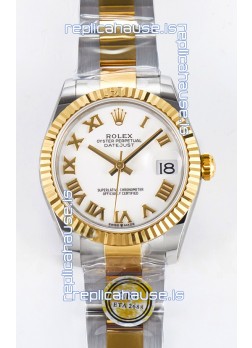 Rolex Super Clone Datejust ETA 2688 Movement 31MM Two Tone Yellow Gold Swiss White Dial