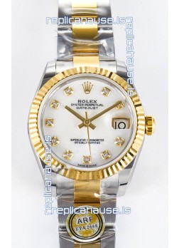 Rolex Super Clone Datejust ETA 2688 Movement 31MM Two Tone Yellow Gold Swiss Pearl Dial