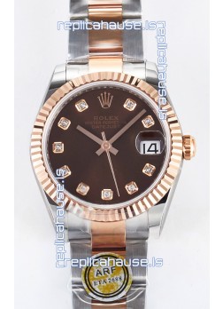 Rolex Super Clone Datejust ETA 2688 Movement 31MM Two Tone Rose Gold Swiss Brown Dial