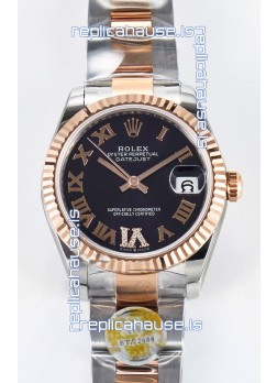 Rolex Super Clone Datejust ETA 2688 Movement 31MM Two Tone Rose Gold Swiss Black Dial