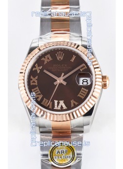 Rolex Super Clone Datejust ETA 2688 Movement 31MM Two Tone Rose Gold Swiss Brown Dial