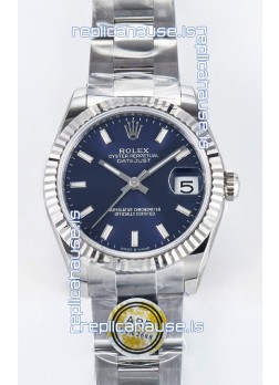 Rolex Super Clone Datejust ETA 2688 Movement 31MM Stainless Steel Blue Dial Watch 