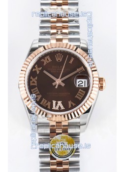 Rolex Super Clone Datejust ETA 2688 Movement 31MM Two Tone Rose Gold Swiss Brown Dial