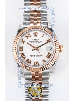 Rolex Super Clone Datejust ETA 2688 Movement 31MM Two Tone Rose Gold Swiss White Dial