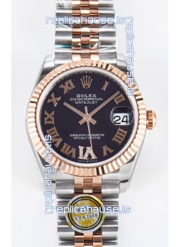 Rolex Super Clone Datejust ETA 2688 Movement 31MM Two Tone Rose Gold Swiss Purple Dial