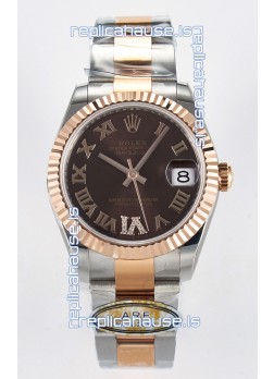 Rolex Super Clone Datejust ETA 2688 Movement 31MM Two Tone Rose Gold Swiss Brown Dial