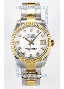 Rolex Super Clone Datejust ETA 2688 Movement 31MM Two Tone Yellow Gold Peal Dial