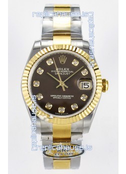 Rolex Super Clone Datejust ETA 2688 Movement 31MM Two Tone Yellow Gold Brown Dial 
