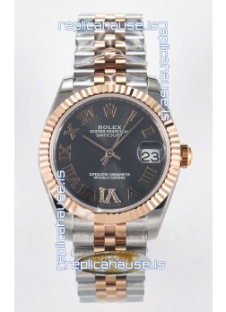 Rolex Super Clone Datejust ETA 2688 Movement 31MM Two Tone Rose Gold Swiss Grey Dial