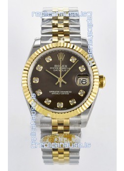 Rolex Super Clone Datejust ETA 2688 Movement 31MM Two Tone Yellow Gold Swiss Brown Dial