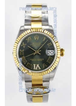 Rolex Super Clone Datejust ETA 2688 Movement 31MM Two Tone Yellow Gold Swiss Green Dial 
