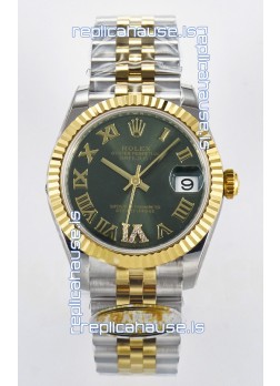 Rolex Super Clone Datejust ETA 2688 Movement 31MM Two Tone Yellow Gold Swiss Green Dial 