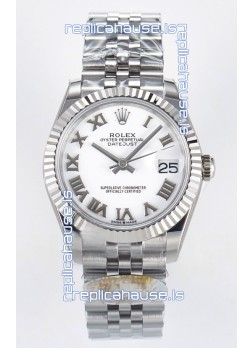 Rolex Super Clone Datejust ETA 2688 Movement 31MM Stainless Steel White Roman Dial Watch 